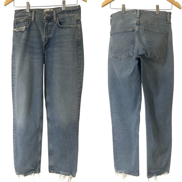 Agolde Kye Mid Rise Straight Leg Crop Jeans Size 25 In Forseen Faded Distressed - Picture 14 of 16